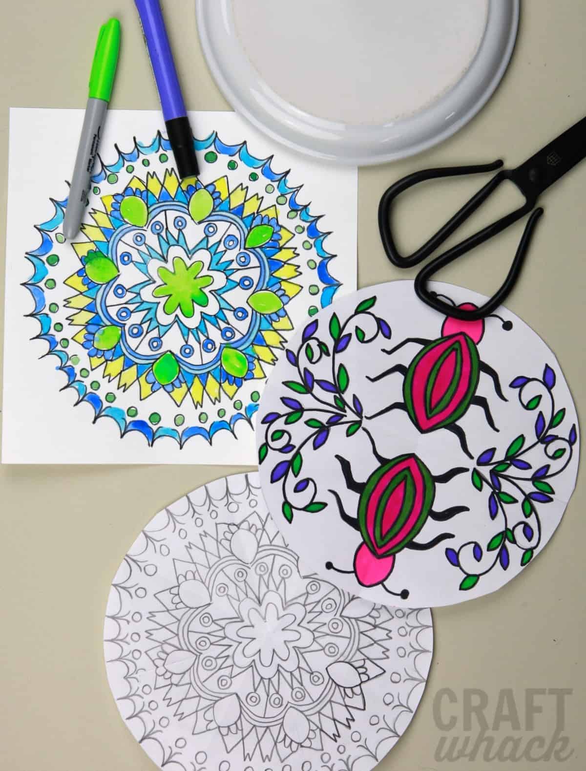 drawn mandalas and supplies