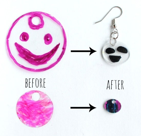 shrinky earrings- how much they shrink after baking • Artchoo.com