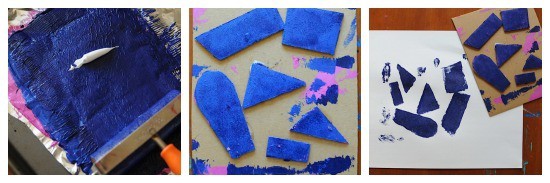 Printmaking with kids- using cardboard shapes • Artchoo.com