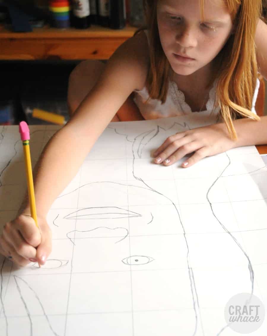 Drawing a large portrait using the grid method