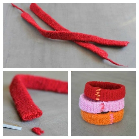 felting bracelets- a beginner's knitting project