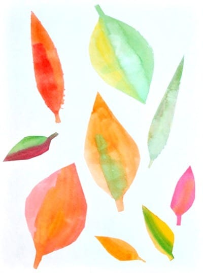 watercolor stencil leaves