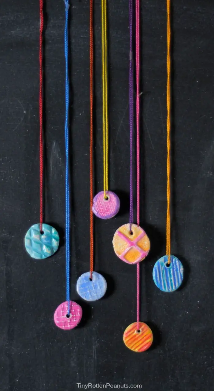 DIY clay pendant texture necklaces - great kid holiday gift!