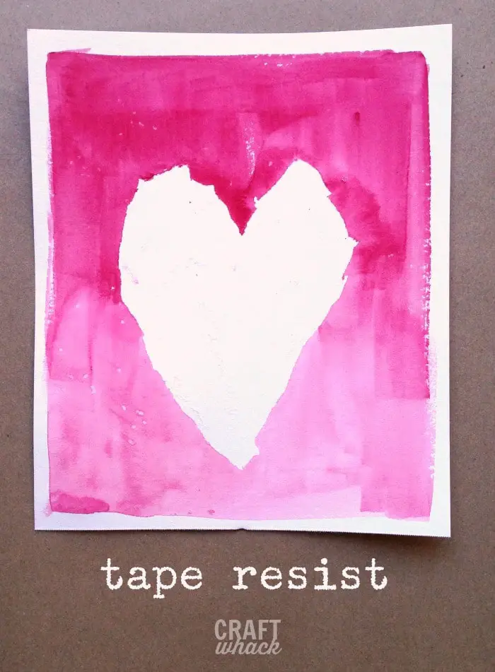 Tape resist watercolor hearts