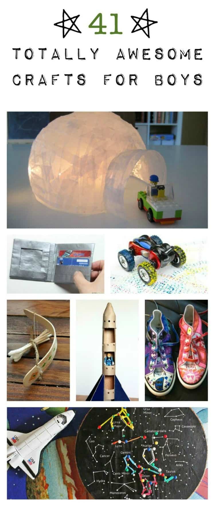 41 craft ideas for boys- there are some really fun ideas here that all kids would like.