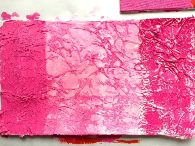 pink tissue paper acrylic painting