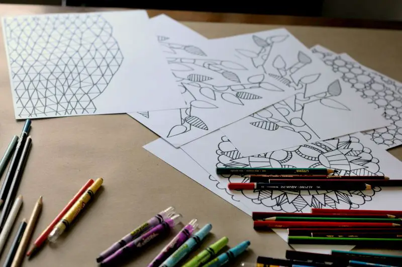 coloring pages on table