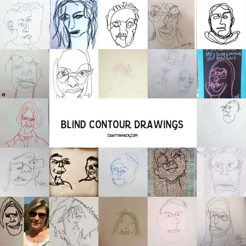 Blind contour drawing examples from Craftwhack.com Drawing Prompts