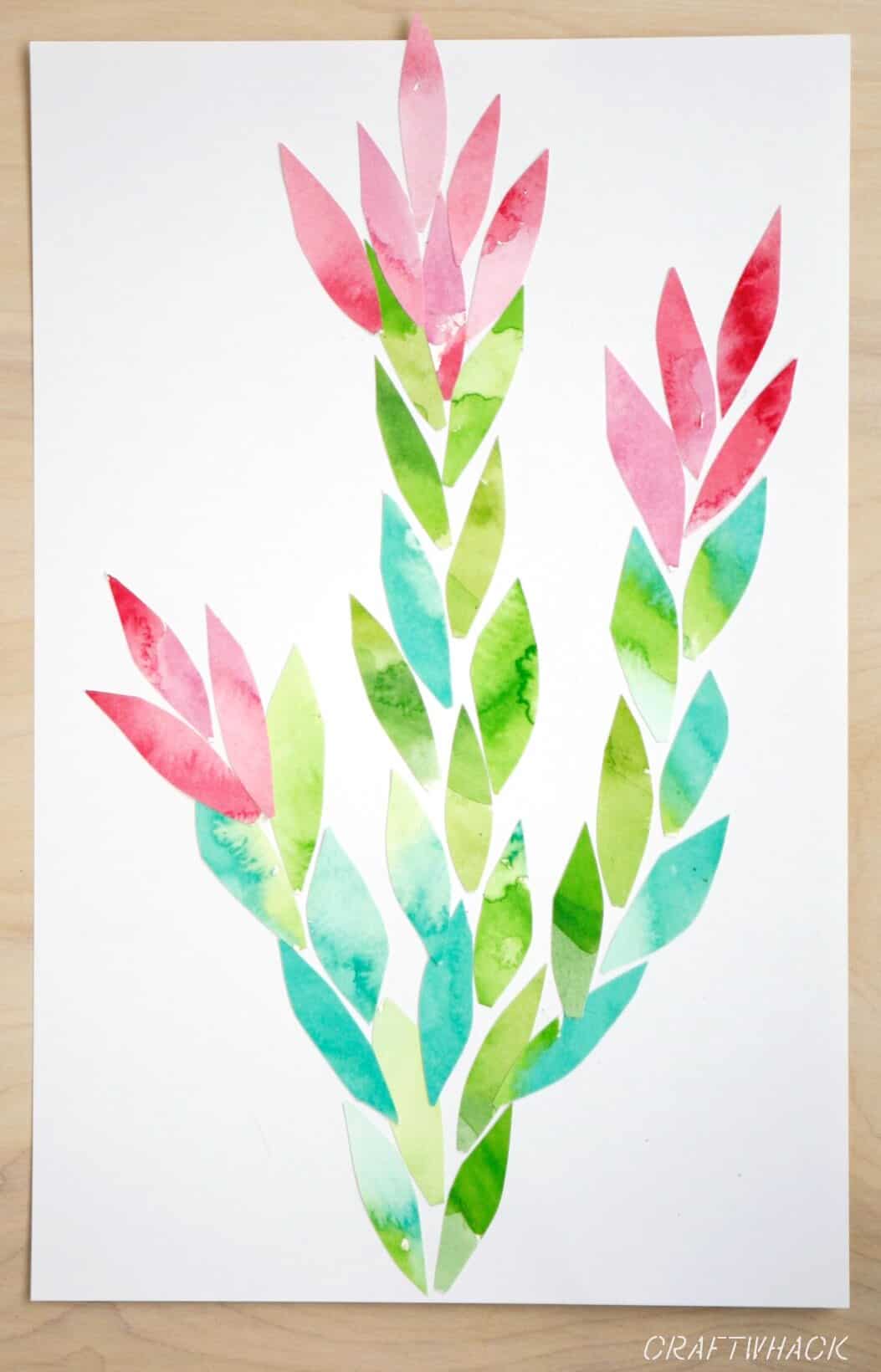 watercolor collage art project - Christmas Cactus