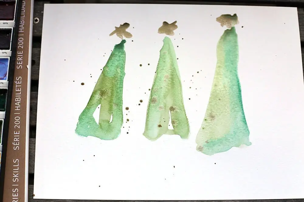 Watercolor Christmas tree project #DIYChristmascards