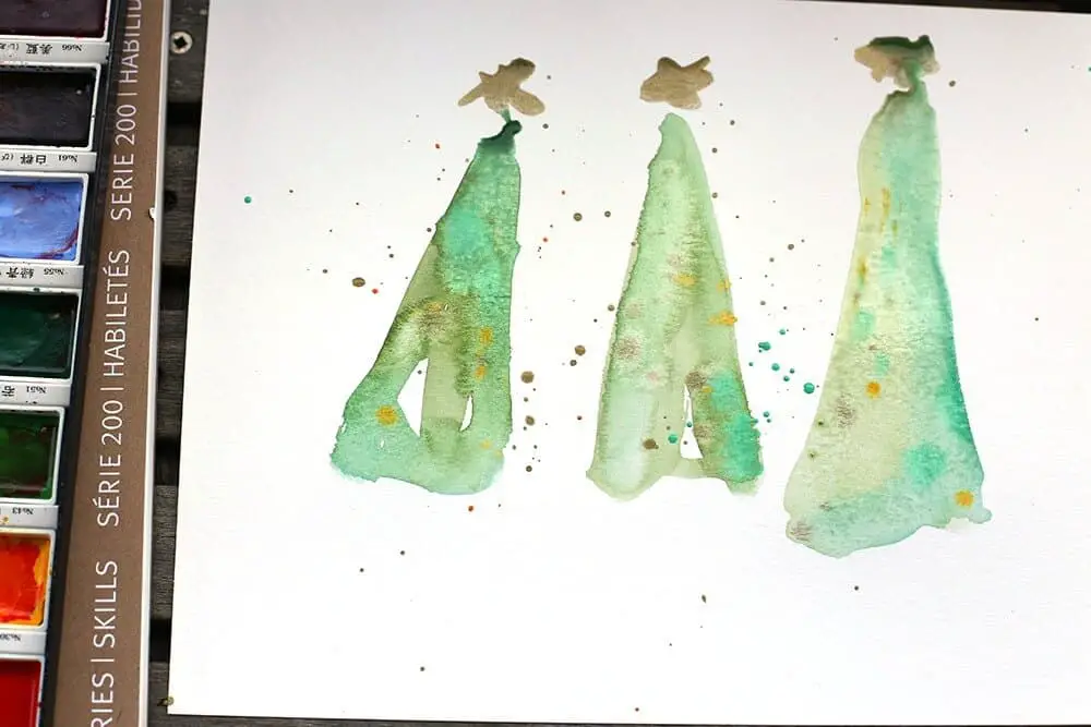 Watercolor Christmas tree project #DIYChristmascards