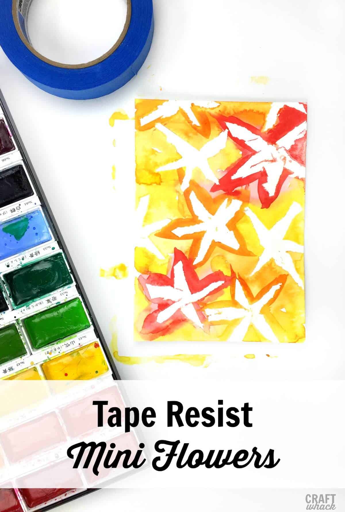 Tape resist watercolor mini flowers art project
