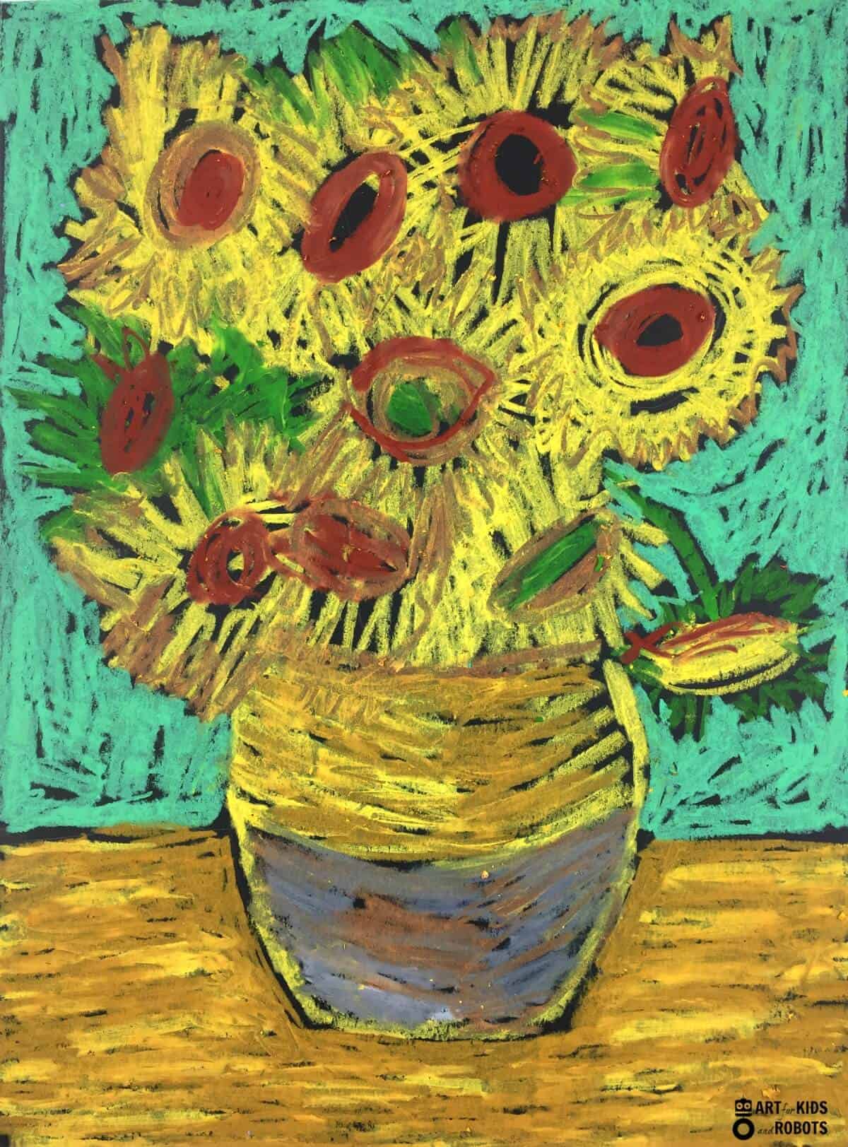 Sunflower Van Gogh oil pastel art project