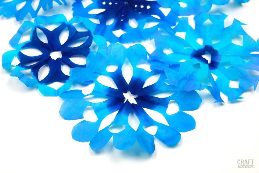 blue coffee filter snowflakes
