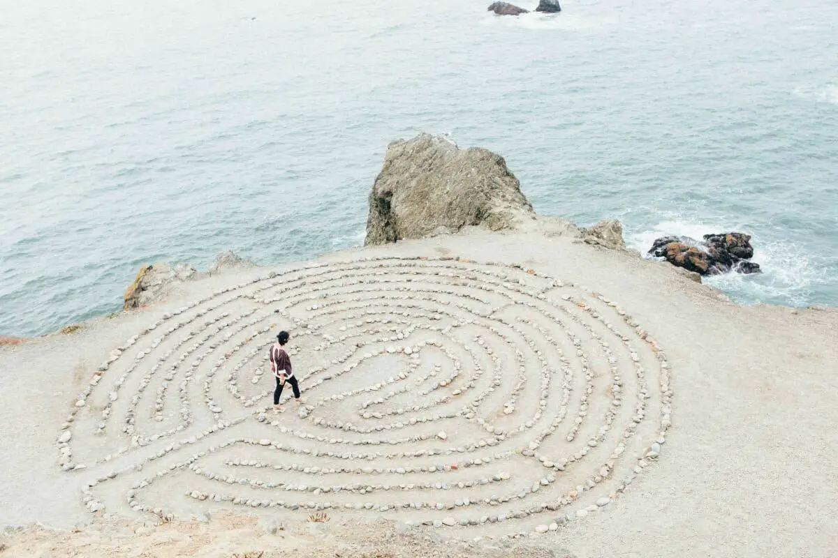 labyrinth on the beach made from rocks