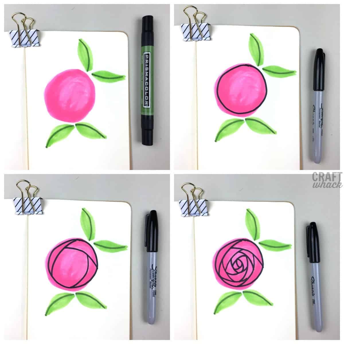 steps to draw a rose