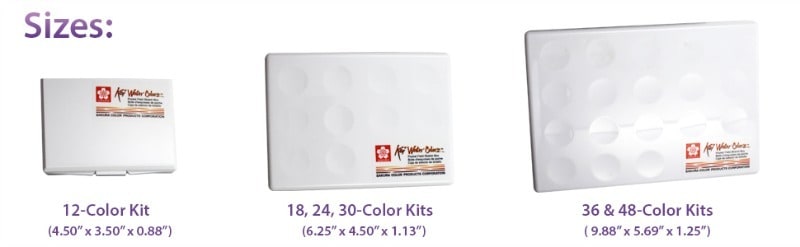 Koi travel watercolor kit sizes