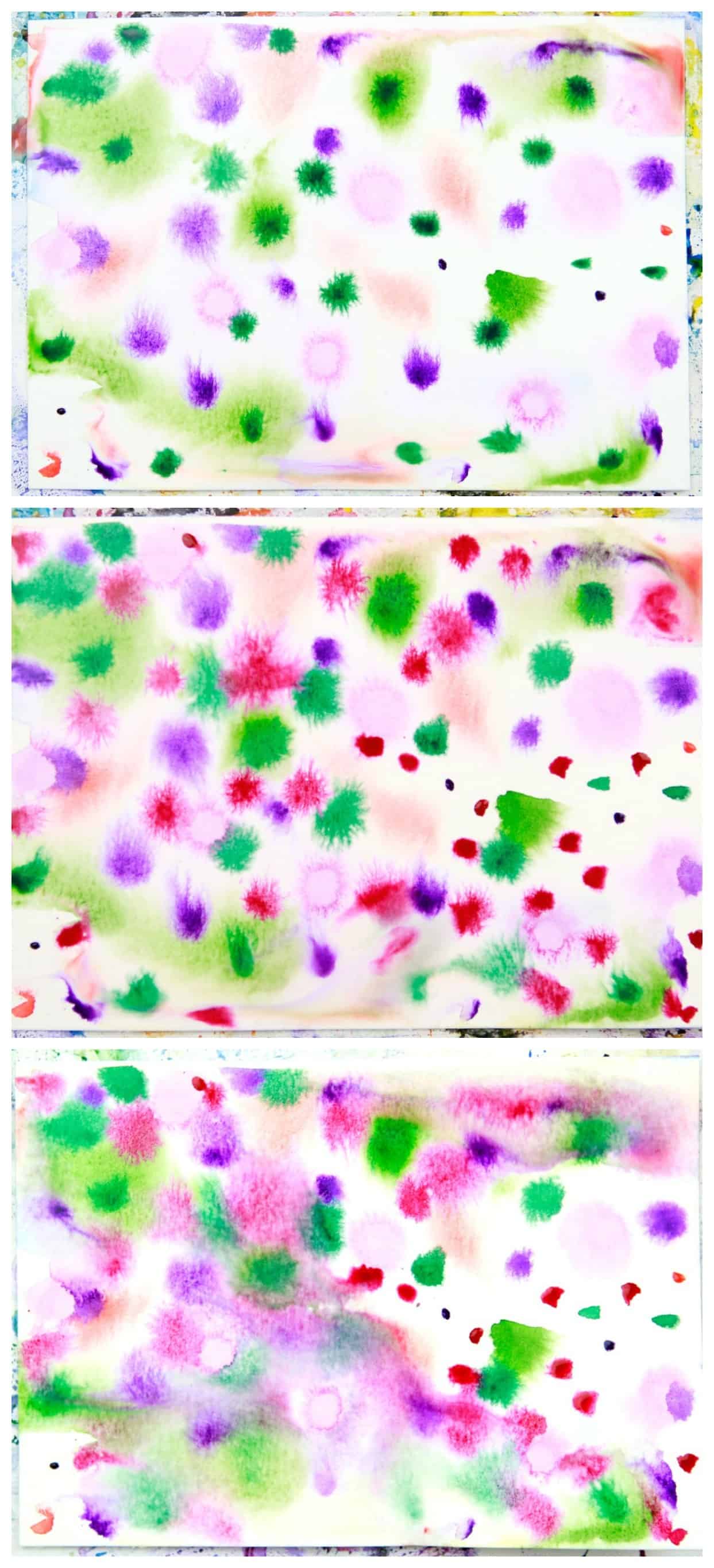 multicolor watercolor drips on water on paper
