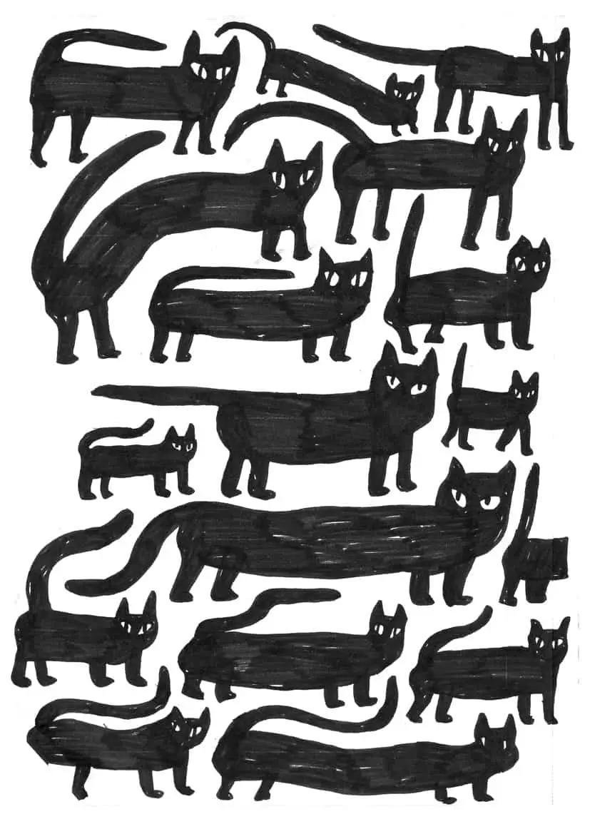 black cat doodle by Eva Stalinski.