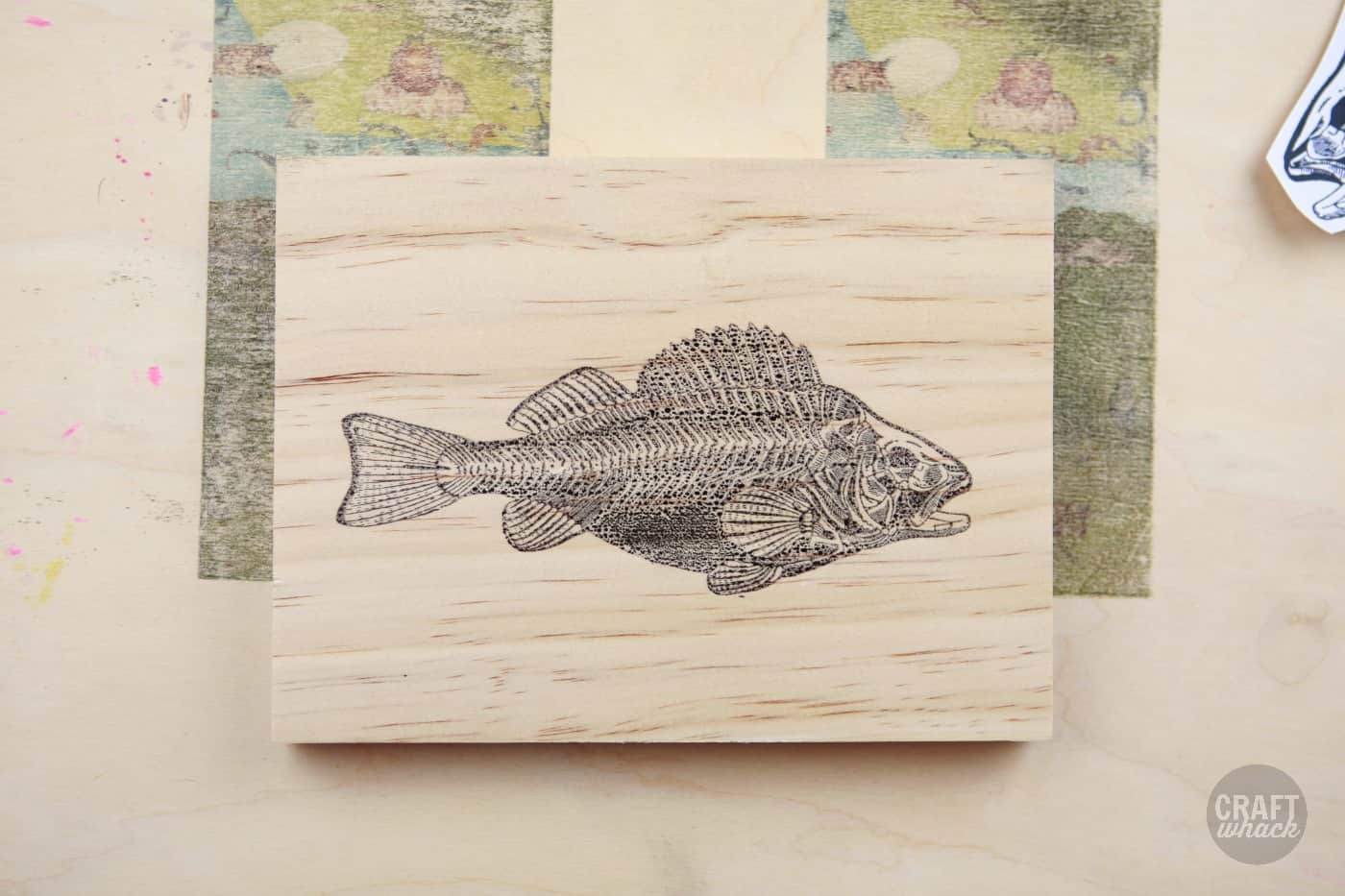 freezer paper transfer on wood - fish image