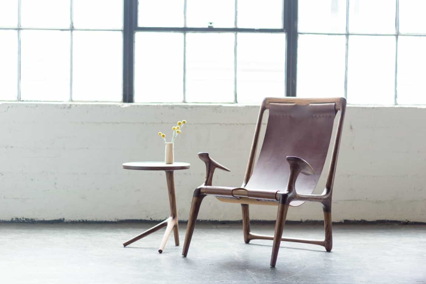 leather and wood handmade chair