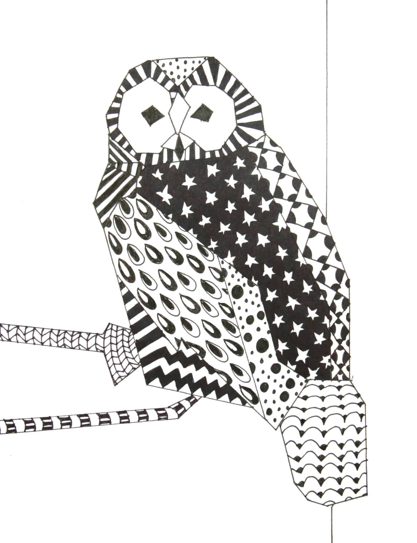 Zentangle owl drawing