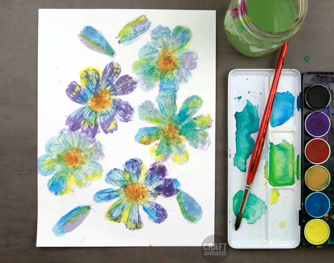 Watercolored and pounded flowers