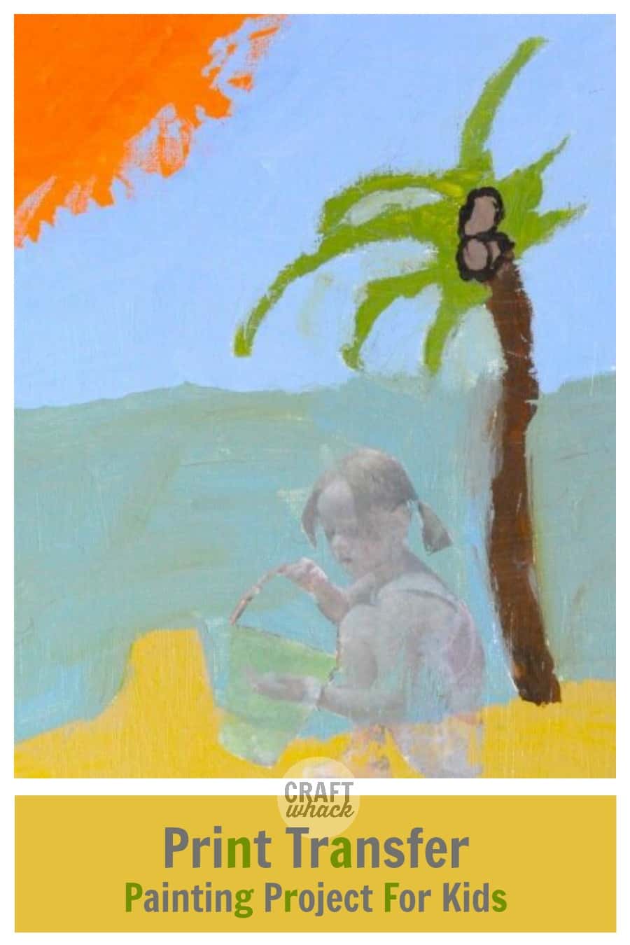 painting of beach with image transfer of girl