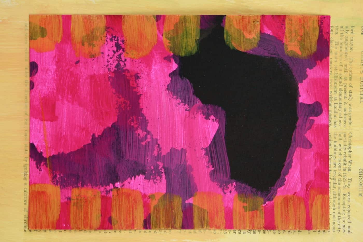 ink and fluid acrylic painting in black, pink, and yellow gold - abstract