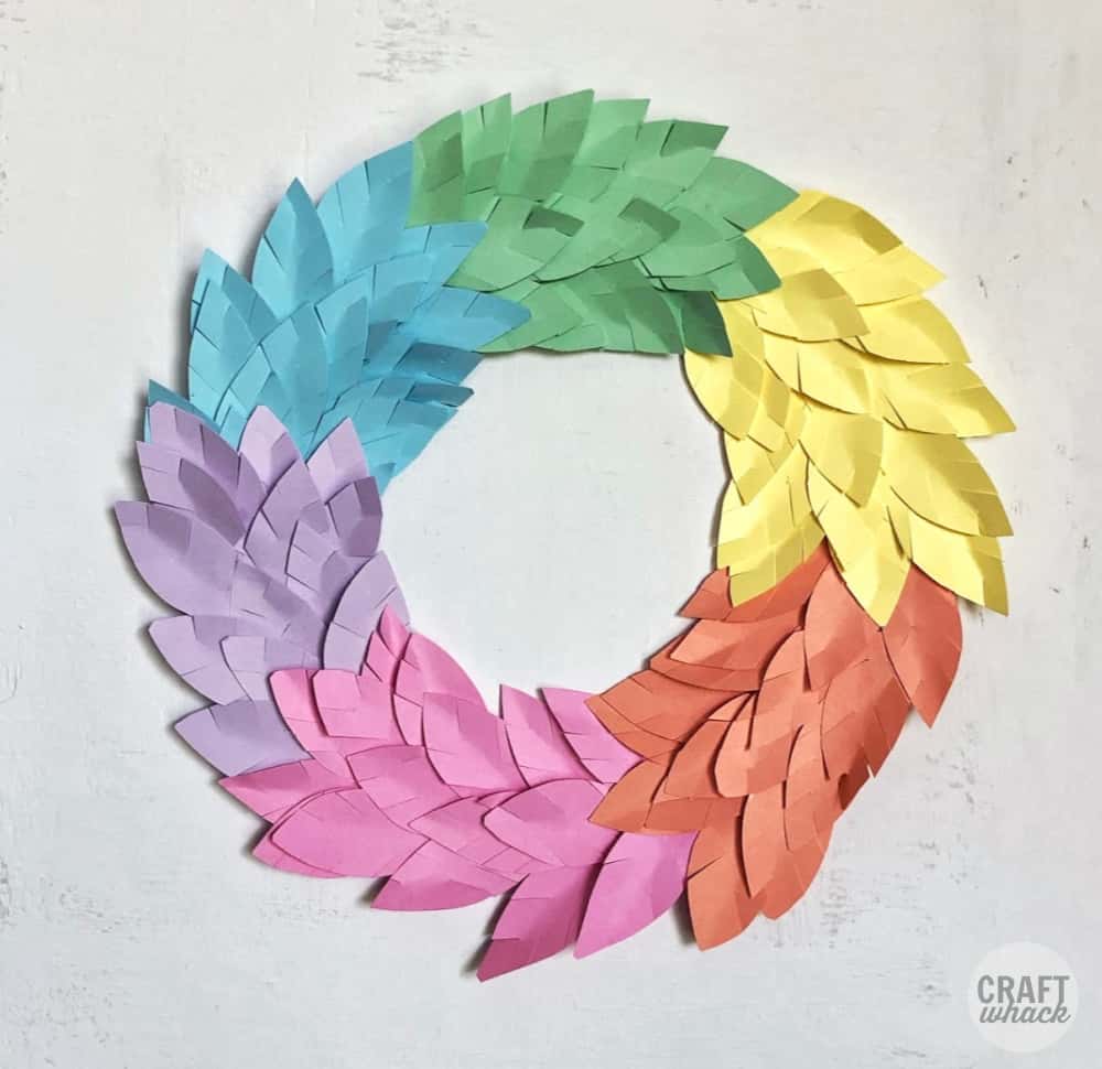 colorful paper leaf wreath craft