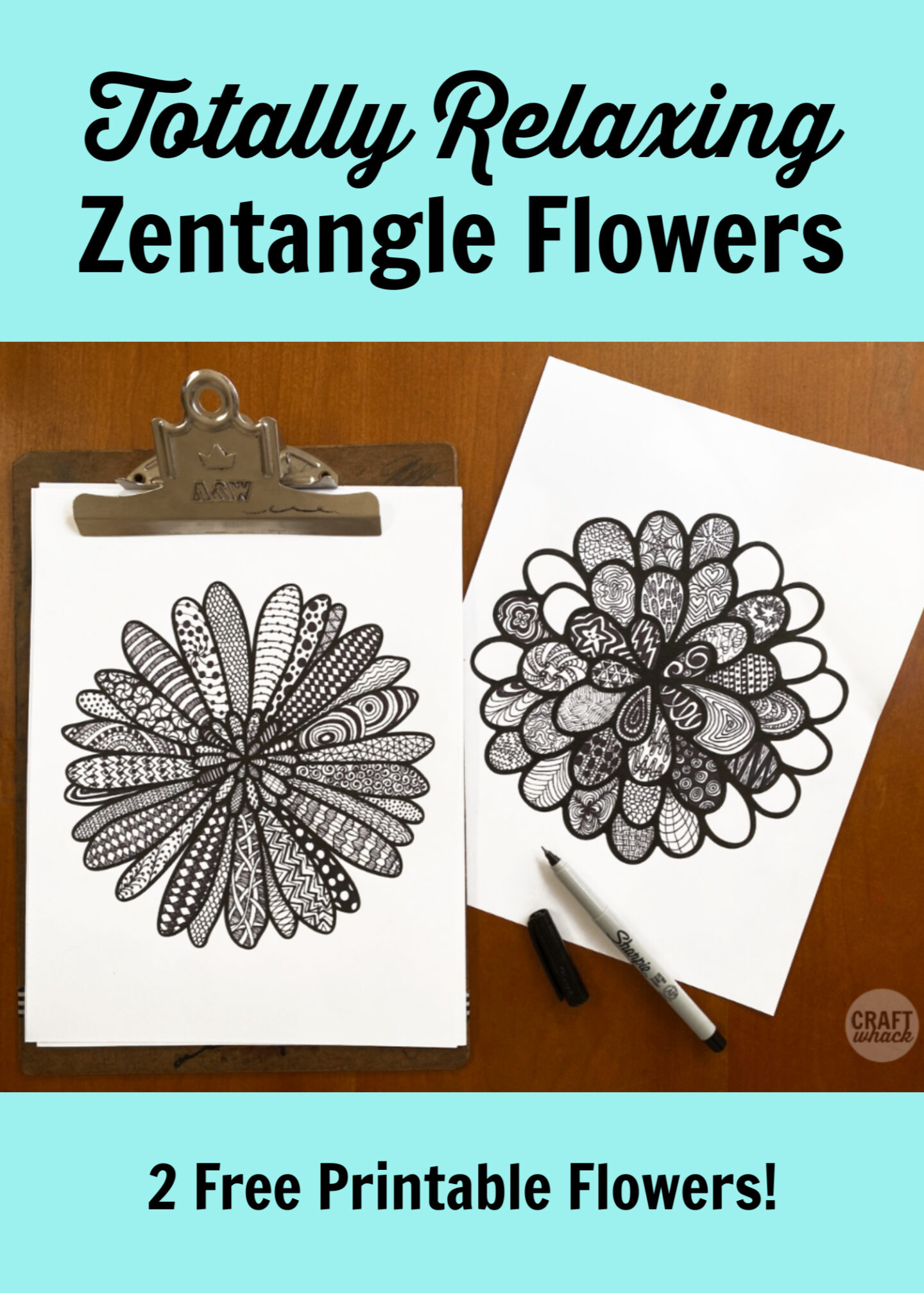 cute zentangle flower ideas, plus free printable