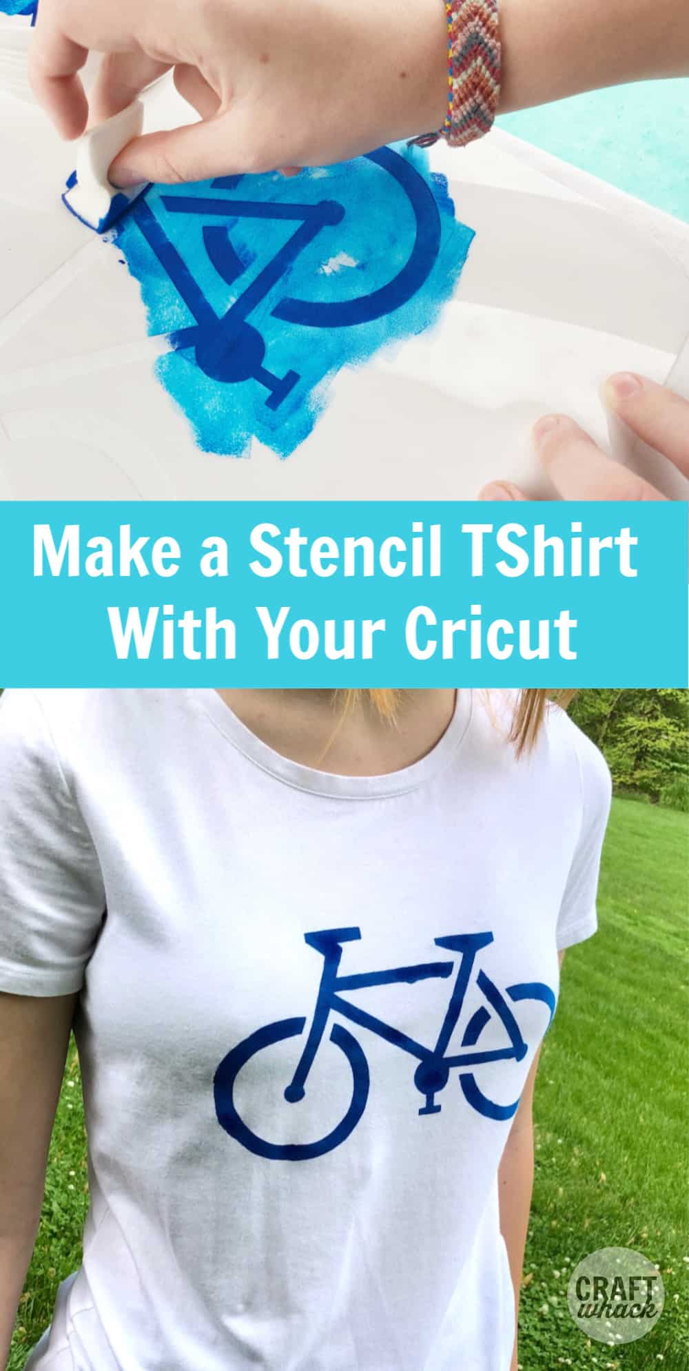 stenciled tshirt with bicycle made on cricut
