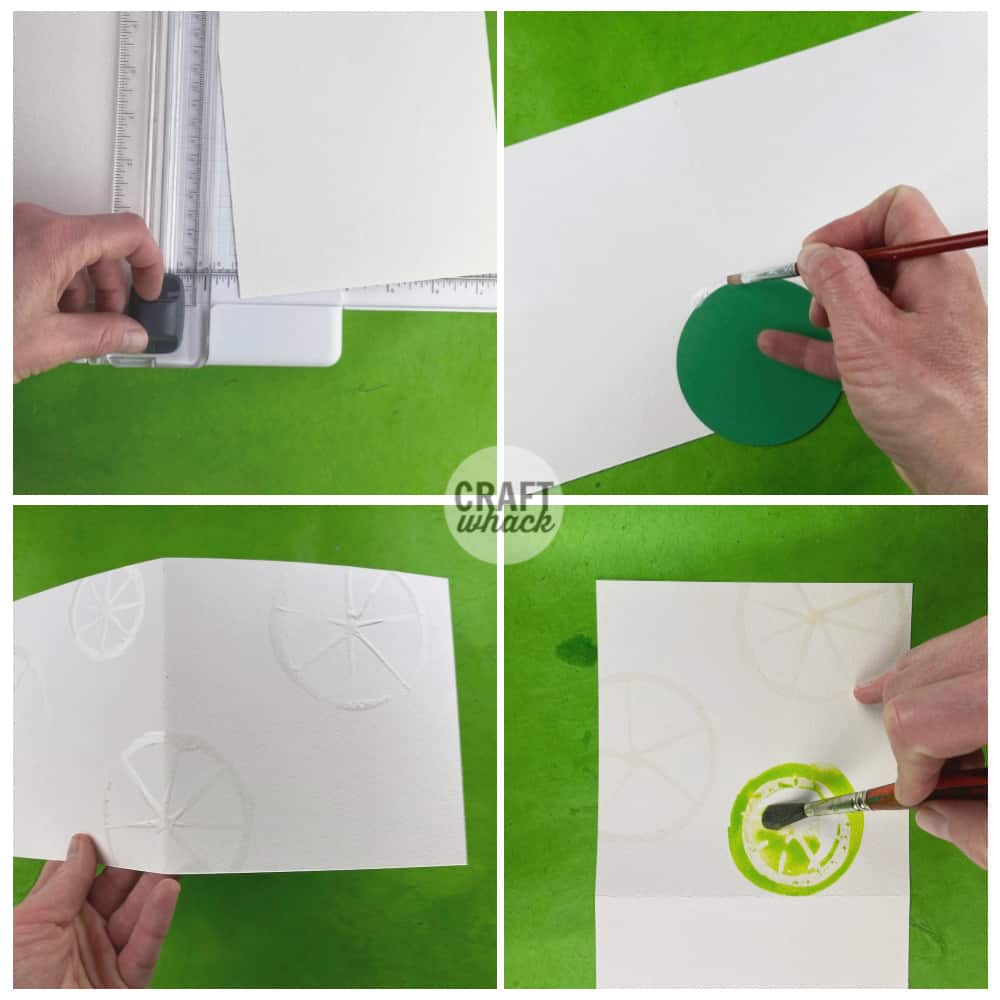 steps for making a fruit slice watercolor card 