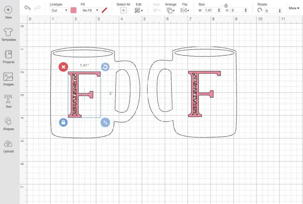 monogram design on mug in cricut design space