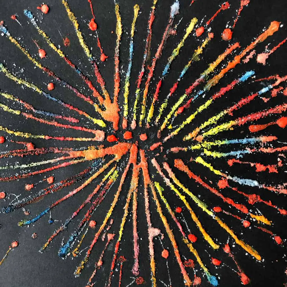 salt painting with watercolors to make fireworks