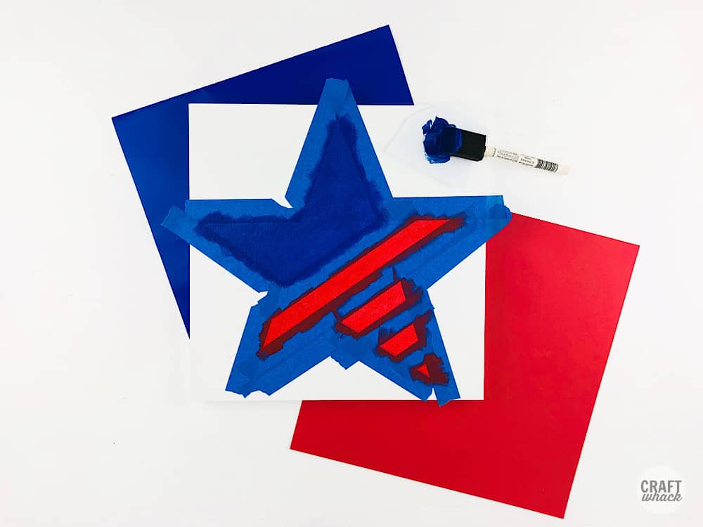 tape resist star art for the 4th of july