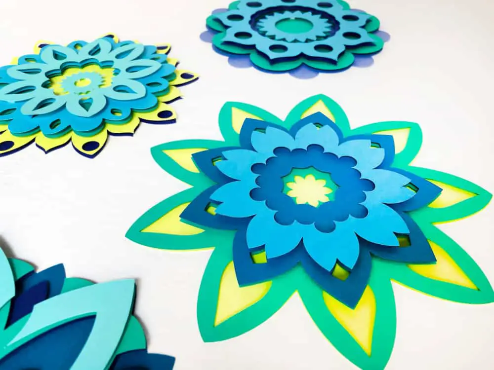 assembled layered mandalas made with cricut