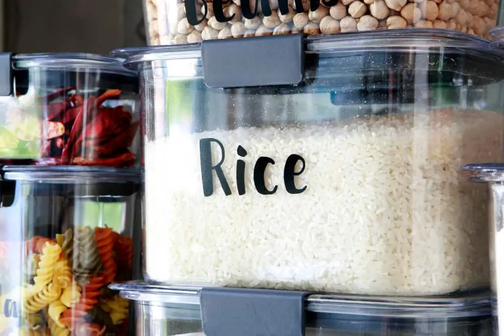 vinyl rice label made with cricut for pantry cannisters