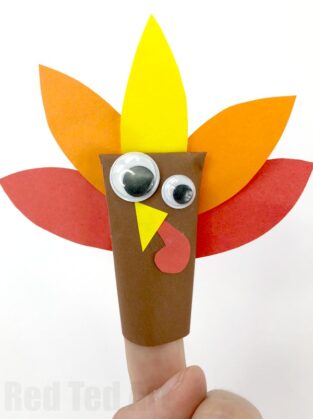 Paper Plate Turkey Crafts - Blob Paint Turkey & Finger Puppet