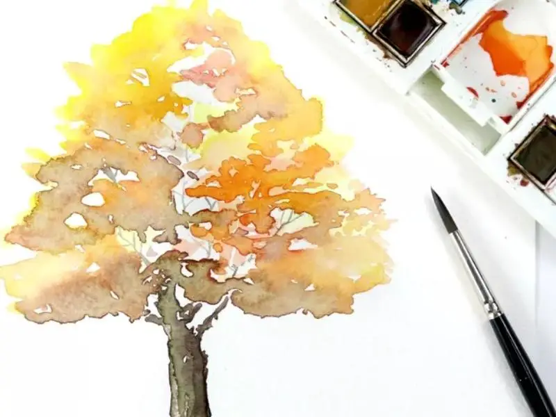 Easy Autumn Tree Watercolor Painting