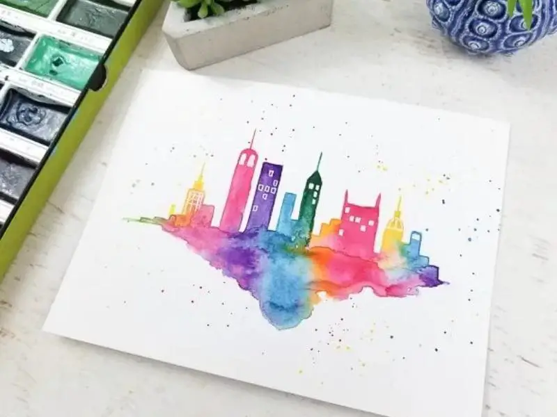 Easy Watercolor Cityscape