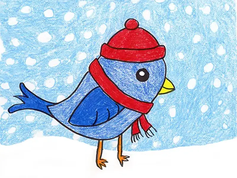 Cute Bird Winter Drawing