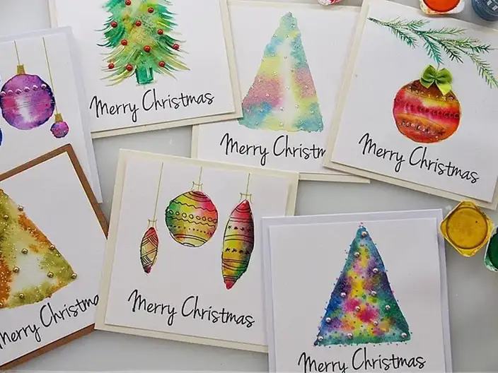 Painted Ornaments Gift Enclosure Cards - 4 Mini Cards & 4 Envelopes