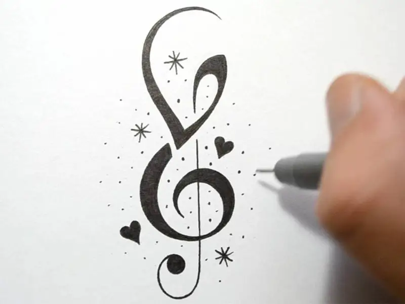 Music Note With Initials Drawing