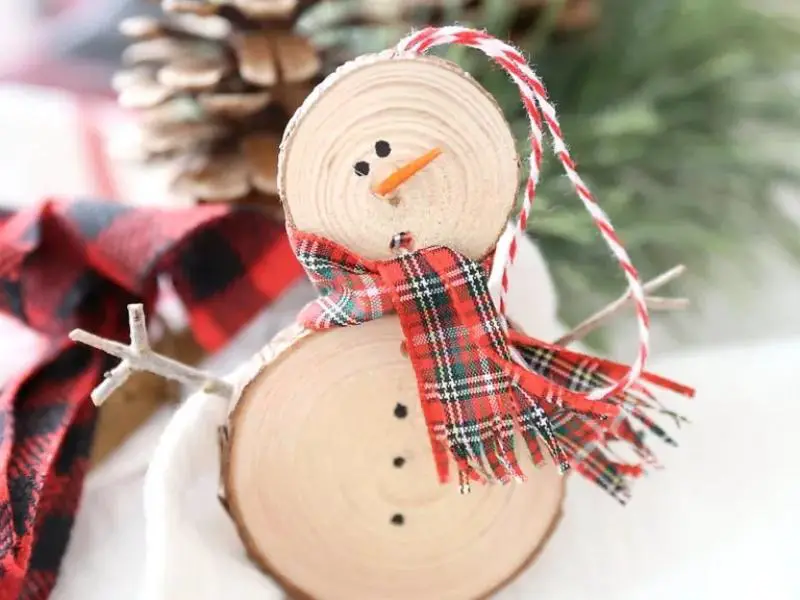 Snowman With a Scarf Wood Slice Ornaments