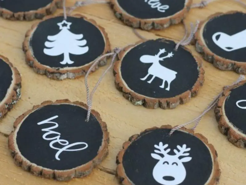 Vinyl Lettering Wood Slice Ornaments