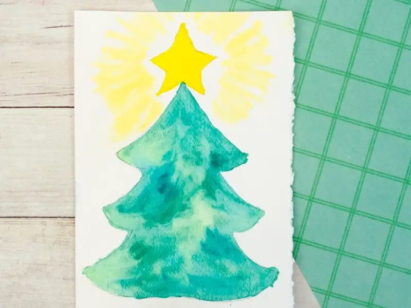 Watercolor Tree Christmas Card