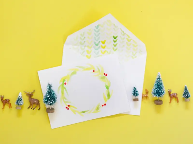Watercolor Wreath Cards and Envelope Liners