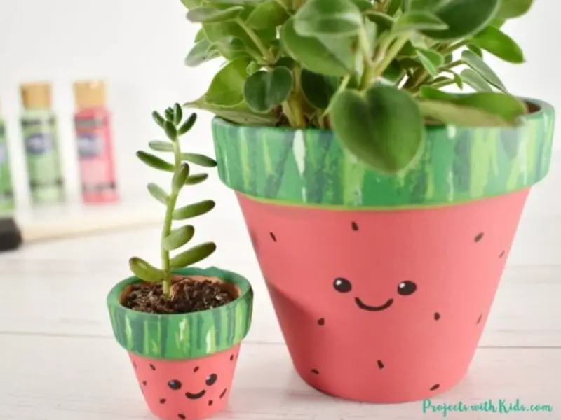 Adorable Watermelon-Painted Flower Pots