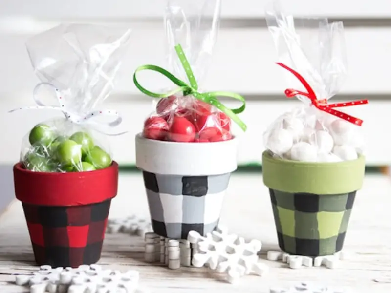 Buffalo Plaid Painted Pots